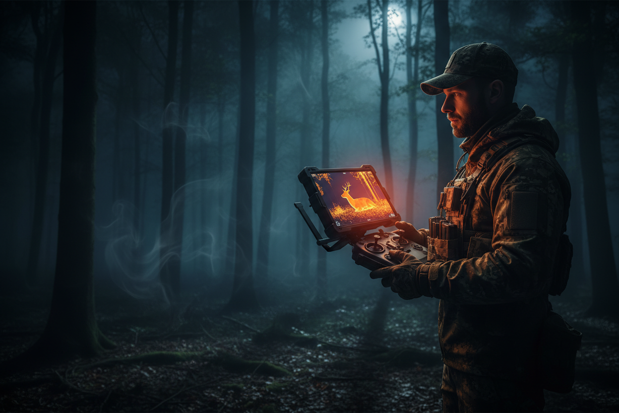 Hunter with RC Plus 2 controller in dark forest