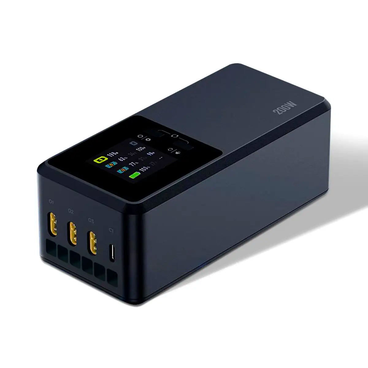 Covert PowerHub 200W Triple Battery Smart Charger front view showing LCD display and battery ports for DJI Matrice 4 Series