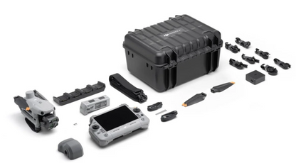 DJI Matrice 4T thermal drone complete kit contents laid out including folded aircraft with 640x512 thermal camera RC Plus 2 enterprise controller flight battery 100W charging hub storage case shoulder strap propellers gimbal protector cables and microSD card best price Covert Drones