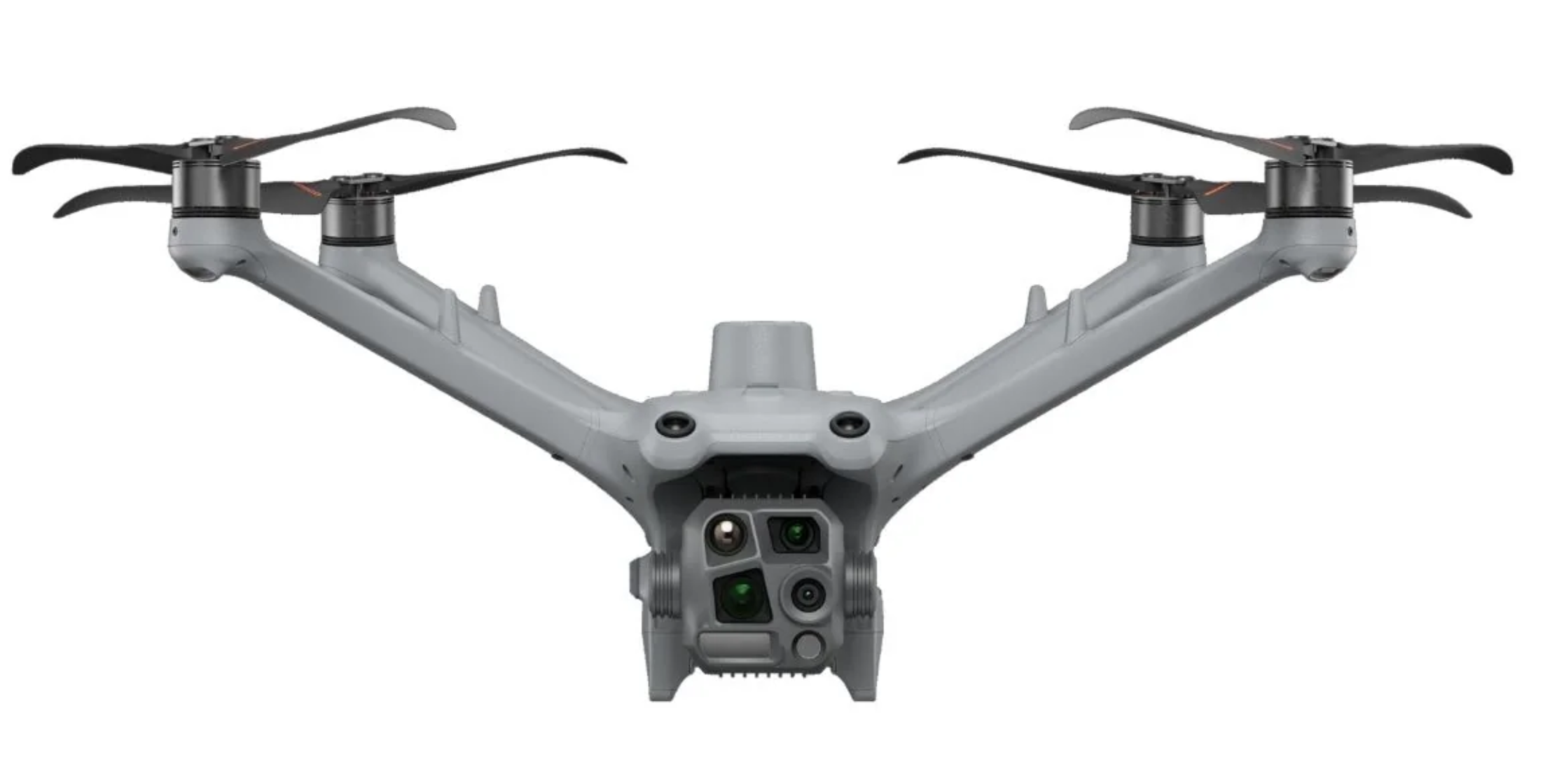 DJI Matrice 4TD thermal drone front view showing five-sensor gimbal with 640x512 infrared thermal camera 48MP telephoto and laser rangefinder for deer recovery night tracking and wildlife management from Covert Drones NightTracker kit