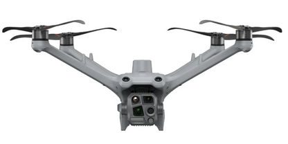 DJI Matrice 4TD thermal drone front view showing five-sensor gimbal with 640x512 infrared thermal camera 48MP telephoto and laser rangefinder for deer recovery night tracking and wildlife management from Covert Drones NightTracker kit