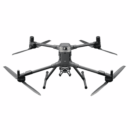 DJI Matrice 400 enterprise drone with arms extended, propellers and landing gear visible, shown from the front on a white background without a camera payload.
