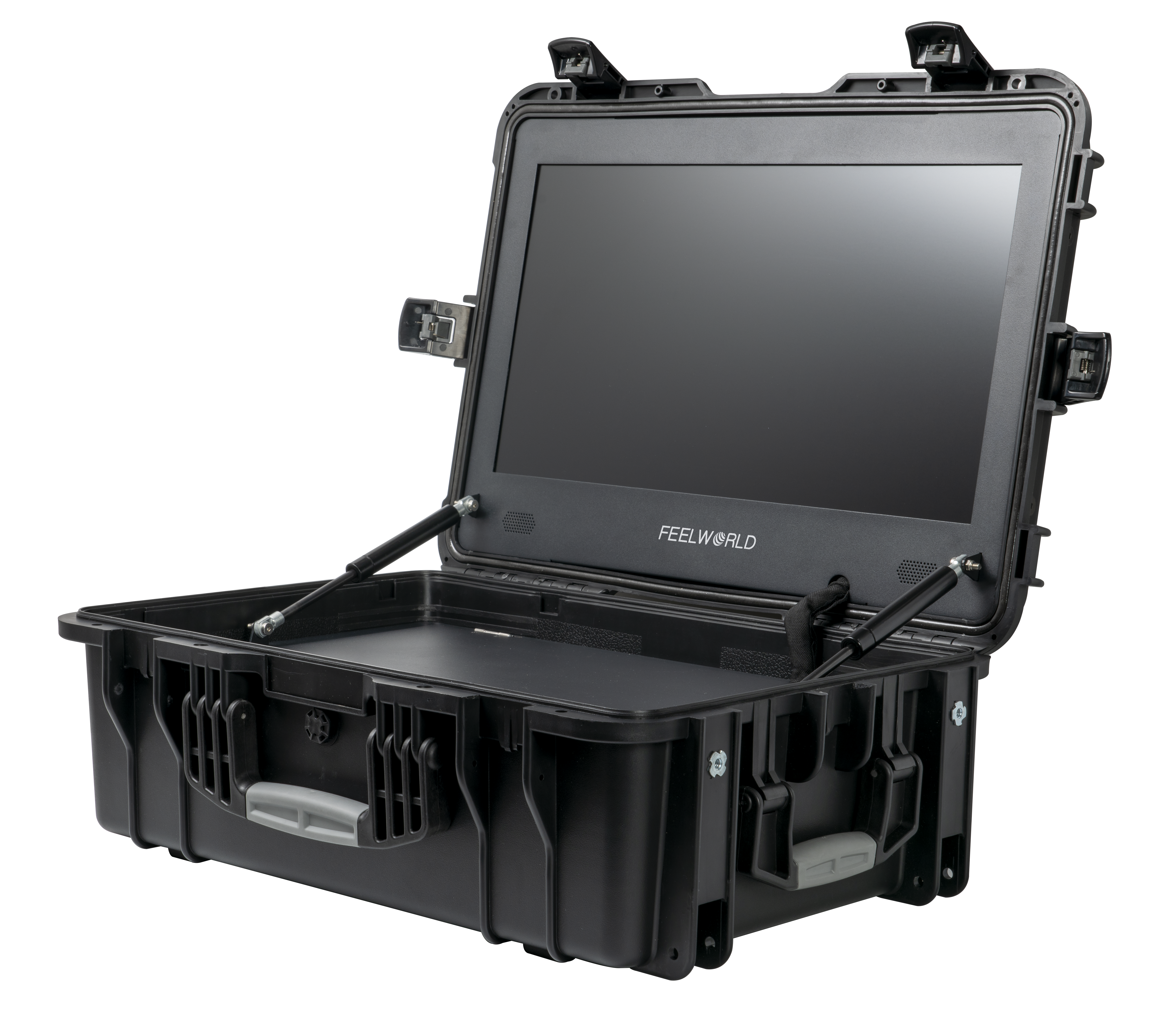 Covert Tactical Vision 21.5” Field Monitor shown open on a white background, showcasing its high-definition display and rugged tactical-grade design.