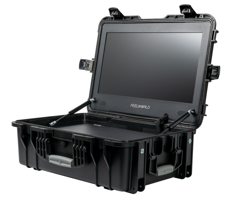 Covert Tactical Vision 21.5” Field Monitor shown open on a white background, showcasing its high-definition display and rugged tactical-grade design.