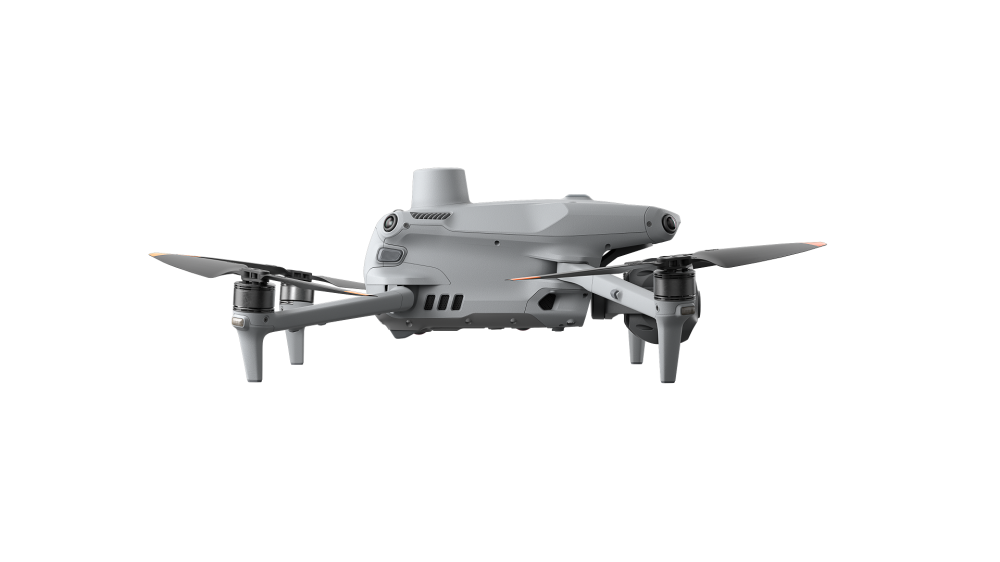 Side view of the DJI Matrice 4T drone on a white background, highlighting its streamlined design and advanced camera system for wildlife tracking and deer recovery.